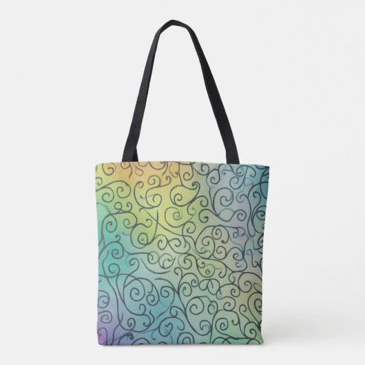 Whimsical zwarte wervelpatroon Abstract Kleurrijk Tote Bag (Achterkant)