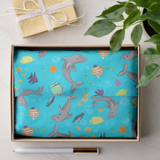 Whimsical Zwemmende Dolfijnen en Kleurrijke Vissen Tissuepapier (Geschenk)