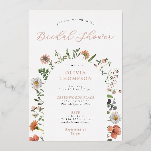 WhimsicalBoho Spring Wildflower Arch Vrijgezellenf Folie Uitnodiging (Voorkant)