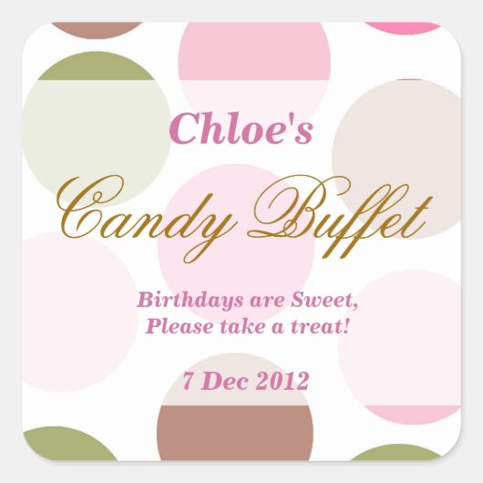 WhimsicalDotty Birthday Snoep Buffet Sticker (Voorkant)