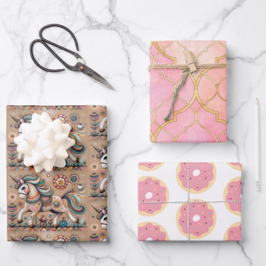 Whimsicale Boho Decorative Eenhoorn Donut Inpakpapier Vel (Voorkant)