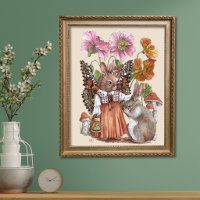 Whimsicale Bunnerfly en Konijn Watercolor Kunst
