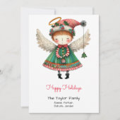 Whimsicale Cute Engel Illustratie Gelukkig Feestdagenkaart (Voorkant)