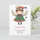 Whimsicale Cute Engel Illustratie Gelukkig Feestdagenkaart (Staand voorkant)