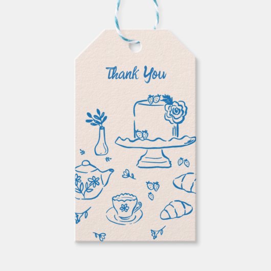 Whimsicale Doodle Hand Getekende Thee Icons Dank U Cadeaulabel (Voorkant)