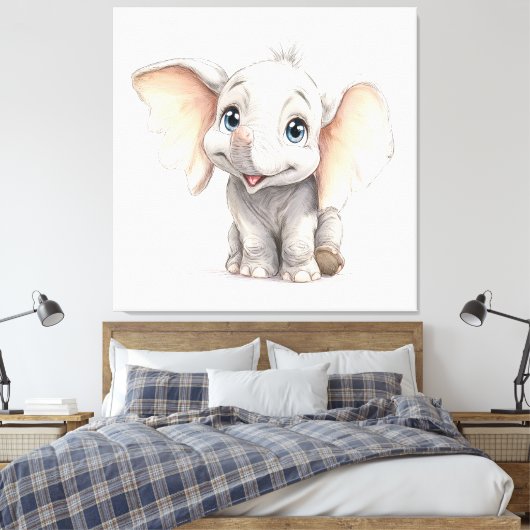 Whimsicale door Ghibli geïnspireerde baby olifant Canvas Afdruk (Insitu (Slaapkamer))