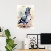 Whimsicale Duif-waterverf, Natuurillustratie Poster (Thuiskantoor)