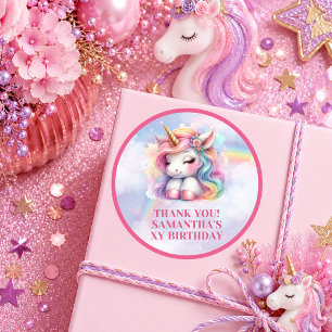 Whimsicale Eenhoorn Magische Dag Pastel Verjaardag Ronde Sticker