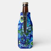 Whimsicale Grote-Ogen Zeepaard Kunst Blauw Geperso Flesjeskoeler (Fles Achterkant)