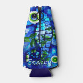 Whimsicale Grote-Ogen Zeepaard Kunst Blauw Geperso Flesjeskoeler (Achterkant)