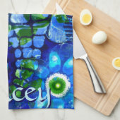 Whimsicale Grote-Ogen Zeepaard Kunst Blauw Geperso Theedoek (Quarter Fold)