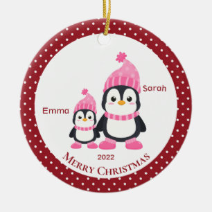 Whimsicale grote zus & kleine zus pinguïns geperso keramisch ornament