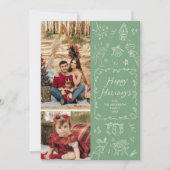 Whimsicale Hand Getekende Pictogrammen Groen Kerst Feestdagenkaart (Voorkant)