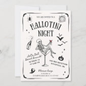 Whimsicale handgeschreven skelet martini Halloween Kaart (Voorkant)