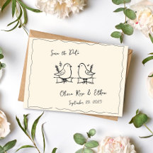 Whimsicale handgetekende duif Save the Date-ansich