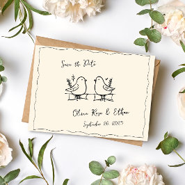 Whimsicale handgetekende duif Save the Date-ansich Aankondigingskaart