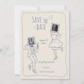 Whimsicale handgetekende foto-doodle save the date (Voorkant)