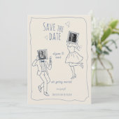 Whimsicale handgetekende foto-doodle save the date (Staand voorkant)