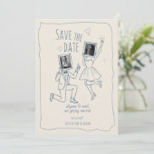 Whimsicale handgetekende foto-doodle save the date (Staand voorkant)