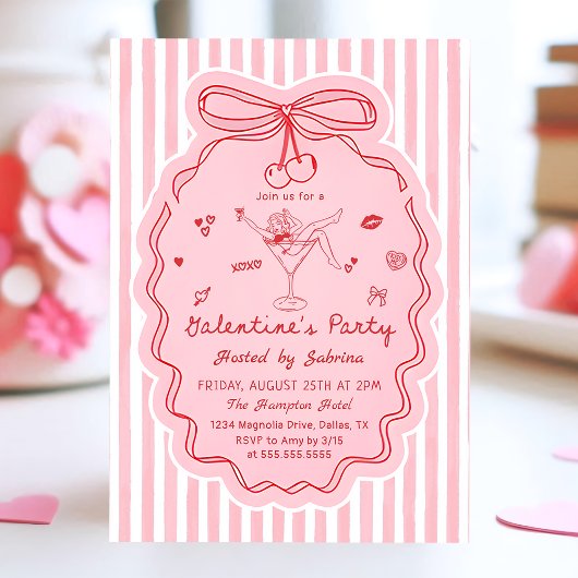 Whimsicale handgetekende Galentine's Day uitnodigi Kaart