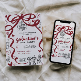 Whimsicale handgetekende Galentines-feestuitnodigi Kaart