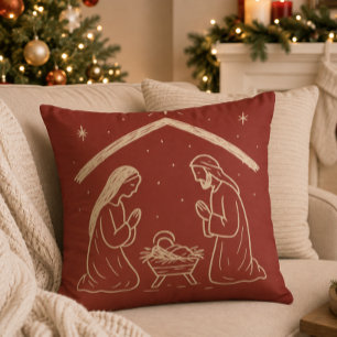 Whimsicale handgetekende kerststal kussen