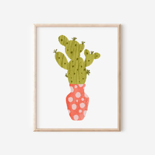 Whimsicale handgetekende potcactus kunst poster