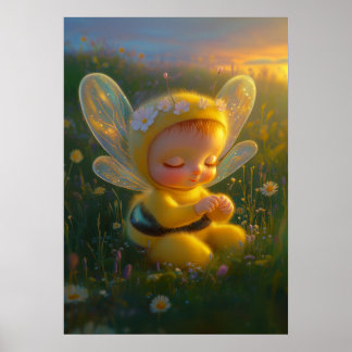 Whimsicale honingbij-baby in het zonlicht poster
