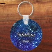 Whimsicale iriserende blauwe Glitter monogram Sleutelhanger (Voorkant)