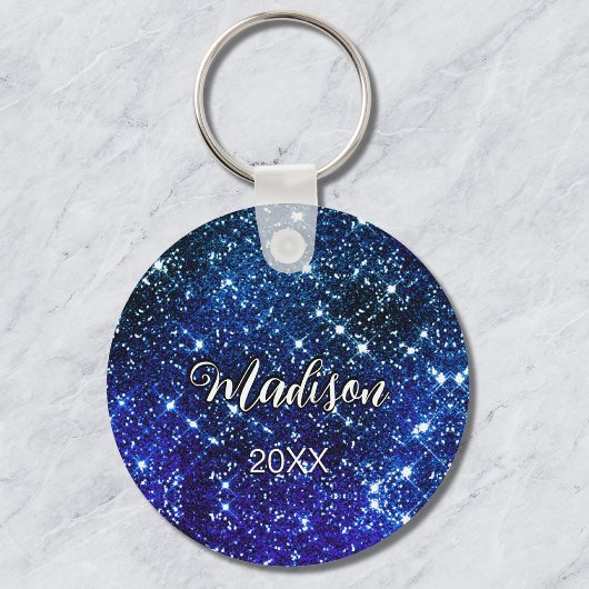 Whimsicale iriserende blauwe Glitter monogram Sleutelhanger