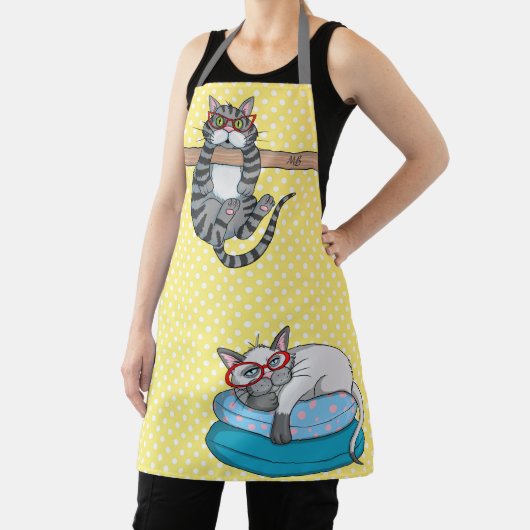 Whimsicale kat-monogram keukencadeau schort (Insitu)