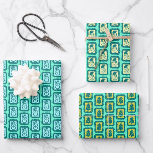 Whimsicale Kerst Icon Grids Schattig Helder Vakant Inpakpapier Vel
