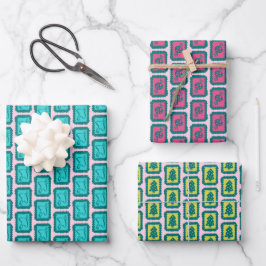 Whimsicale Kerst-Icoonrasters Schattig Helder Vaka Inpakpapier Vel