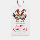 Whimsicale Kerst Kippen Tag Cartoon Stijl Cadeaulabel (Voorkant)