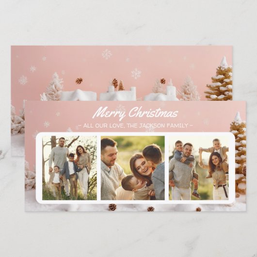 Whimsicale kerstkaart met 3 foto's collage (Voorkant / Achterkant)