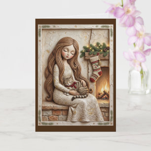 Whimsicale Kerstkat Winter Juffrouw Kunst Kaart