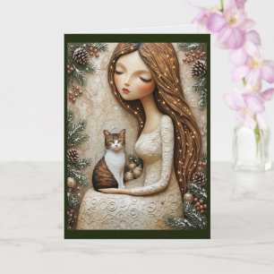 Whimsicale Kerstkat Winter Juffrouw Kunst Kaart