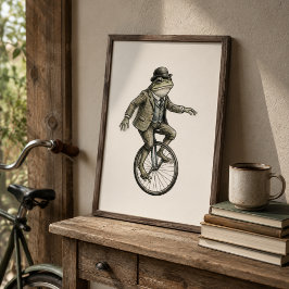Whimsicale kikker op een monocycle vintage stijl p poster