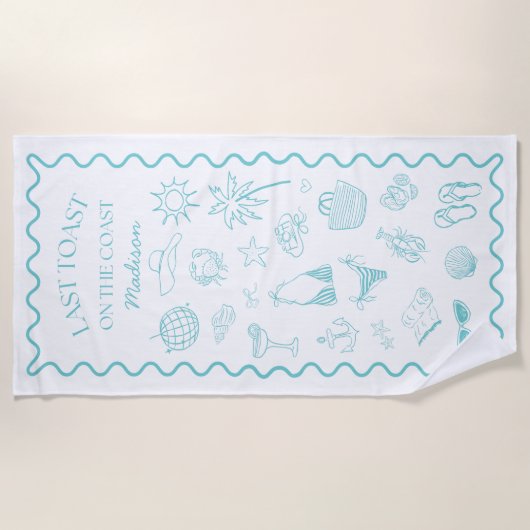 Whimsicale Laatste Toast Aan De Kust Turquoise Strandlaken (Voorkant)