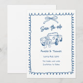 whimsicale leuk gekrabbelde save the date uitnodig kaart (Voorkant / Achterkant)