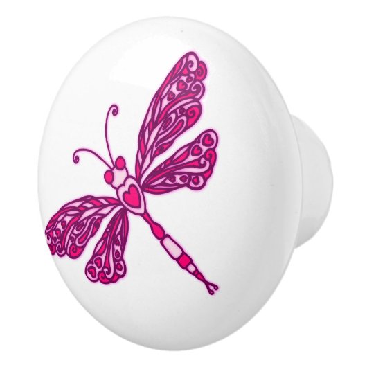 Whimsicale libelle roze getekende deurknop keramische knop (Rechts)