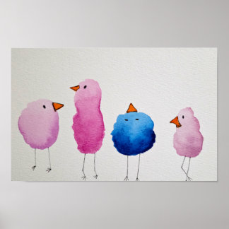 Whimsicale Minimalistische Vogelillustratie Poster
