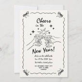 Whimsicale new year party uitnodiging met krabbels (Voorkant)