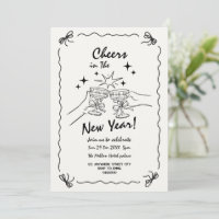 Whimsicale new year party uitnodiging met krabbels