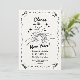 Whimsicale new year party uitnodiging met krabbels