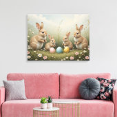 Whimsicale Pasen Konijnen in Weide Rustieke Pastel Canvas Afdruk (Insitu (Woonkamer))