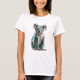 Whimsicale Pluizige Koala Illustratie met Teal Vac T-shirt