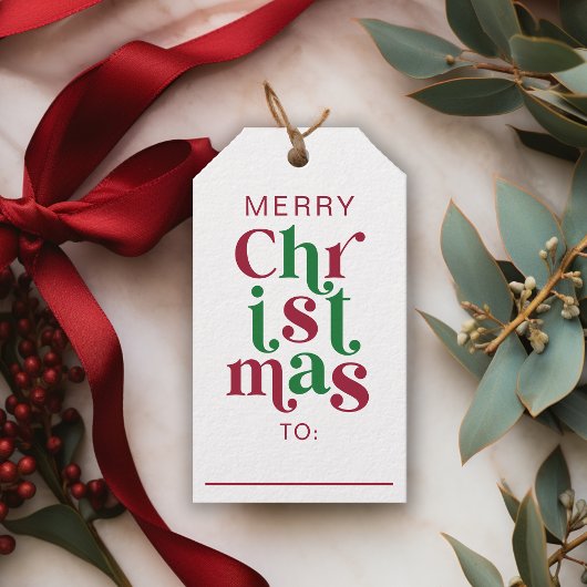 Whimsicale Retro Prettig Kerst Typografie Cadeaulabel