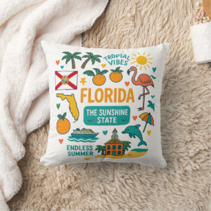 Whimsicale Retro Reisiconen van Florida Kussen