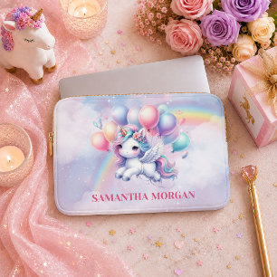 Whimsicale Roze Eenhoorn Meisje Verjaardag Laptop  Sleeve